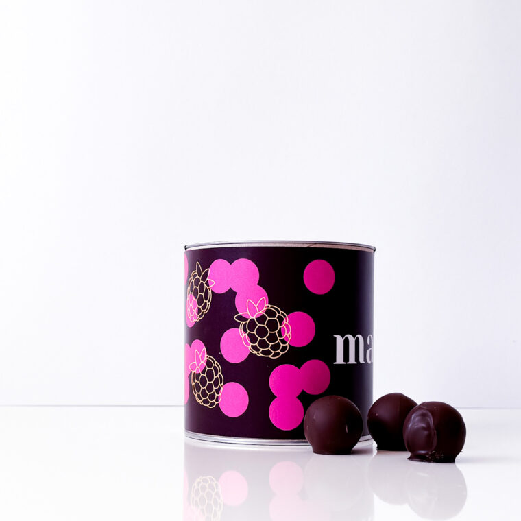 Malinka: čokoládové truffle plnené malinovým krémom, 200g